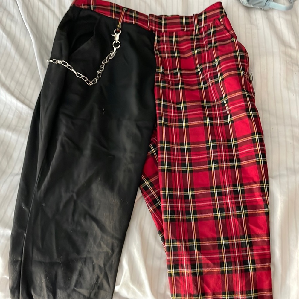 BLACK AND RED PLAID PANTS
